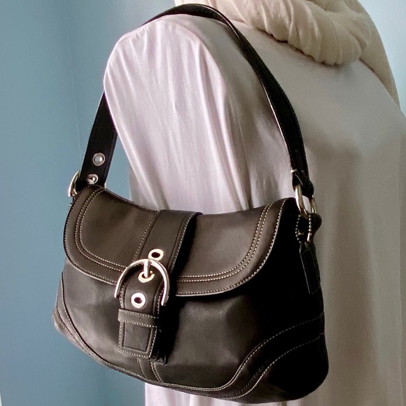 Coach Handbags - COACH Black Leather Boho Shoulder Bag EUC